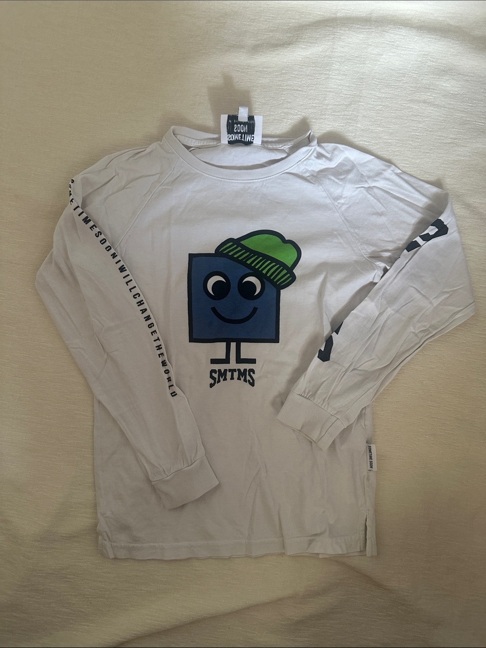 Boys' White Long-Sleeve Graphic Tee with Blue Character